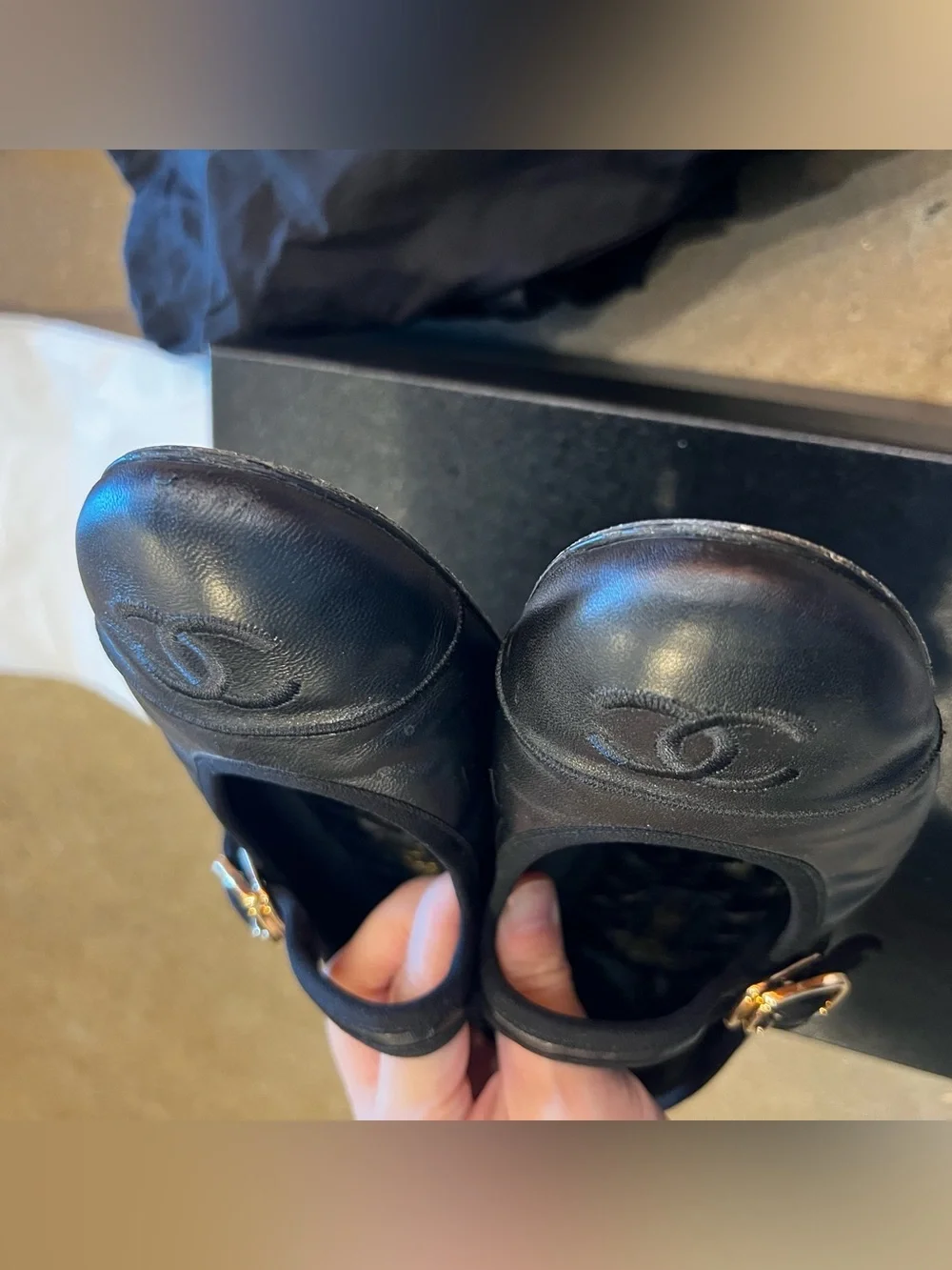CHANEL Black Leather Mary Janes
